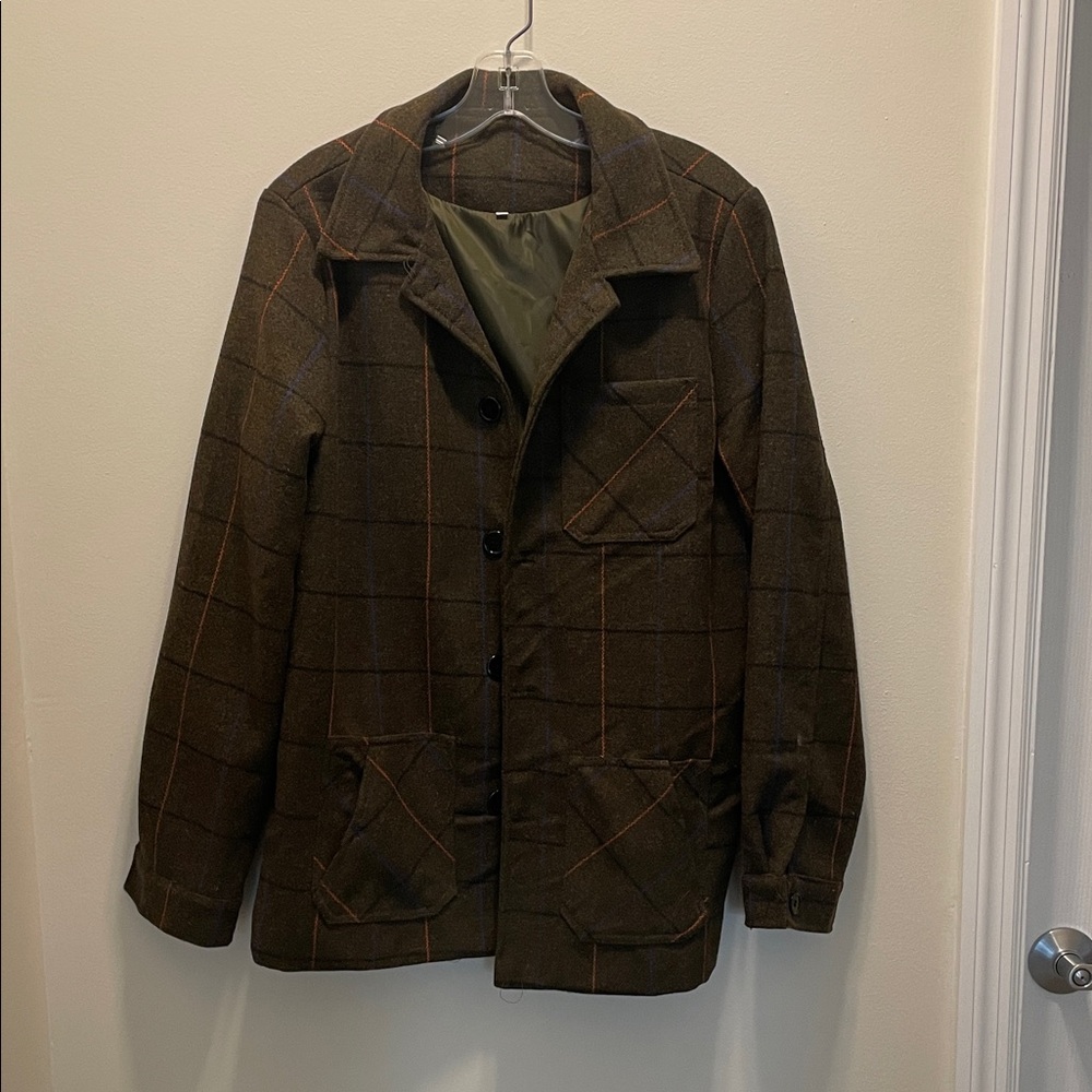 Men's Brown Plaid Jacket with orange and blue design